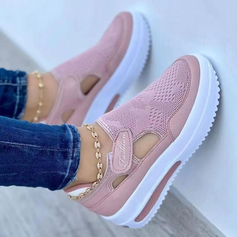 Women’s Low-Top Sneakers – Chunky Sole – Velcro Strap – Cut-Out Style