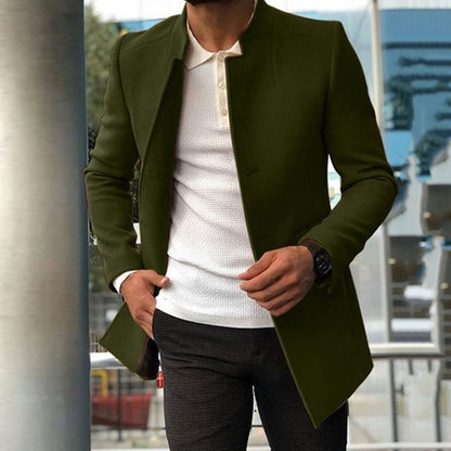 Men’s Overcoat – Slim Fit – Structured Silhouette – Standing Collar – Hidden Placket