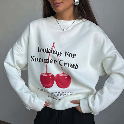 Women’s Pullover Sweatshirt – Oversized Fit – Soft Knit – Graphic Front – Crew Neck