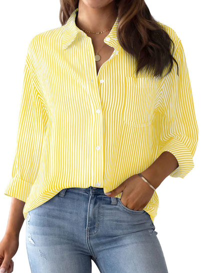 Women’s Button-Down Blouse - Cotton - Relaxed Fit - Classic Pinstripe