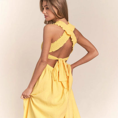 Women’s Sundress – Lightweight Cotton – Shirred Bodice – A-Line Maxi – Spaghetti Straps