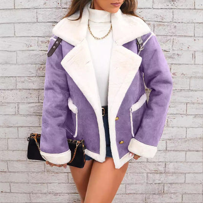 Women’s Jacket – Oversized Fit – Double-Breasted – Hip Length – Lapel Collar