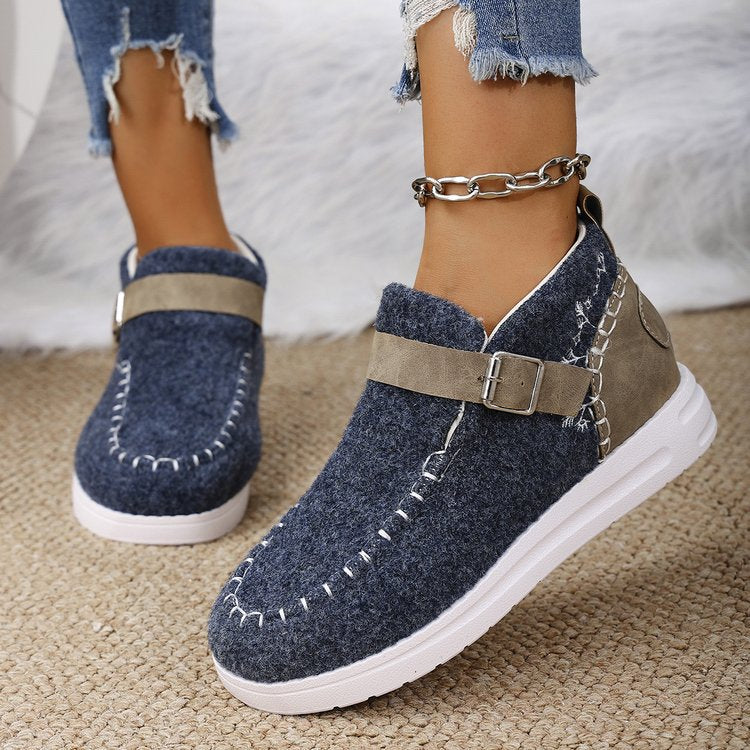 Women’s Ankle Boots – Slip-On Comfort – Buckle Strap – Textured Finish – Casual Fit