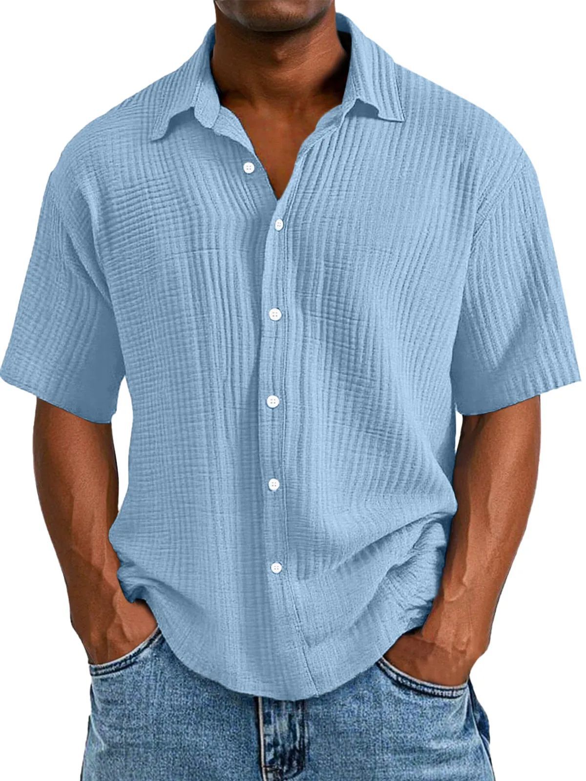 Men’s Short Sleeve Shirt – Relaxed Fit – Wrinkled Texture – Breathable Blend