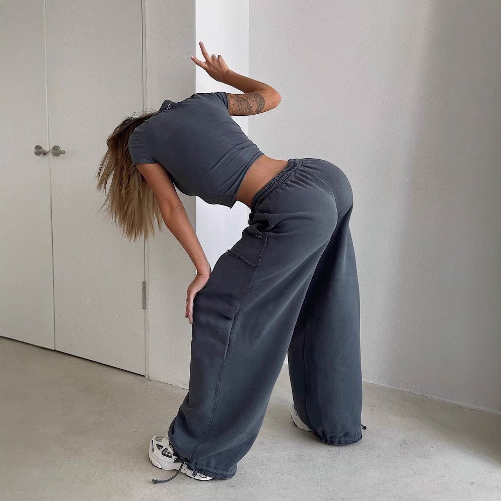 Women's Sweatpants – Wide Leg Relaxed Fit – Breathable Blend – Patch Pockets