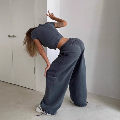 Women's Sweatpants – Wide Leg Relaxed Fit – Breathable Blend – Patch Pockets