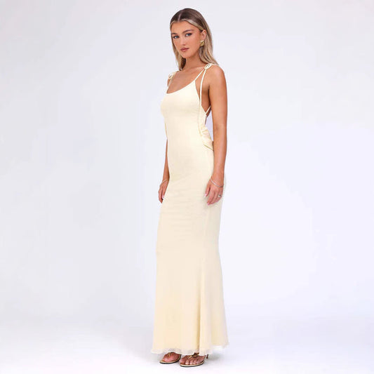 Women’s Bodycon Dress – Stretch Fabric – Adjustable Straps – Full Length – Ruched Sides
