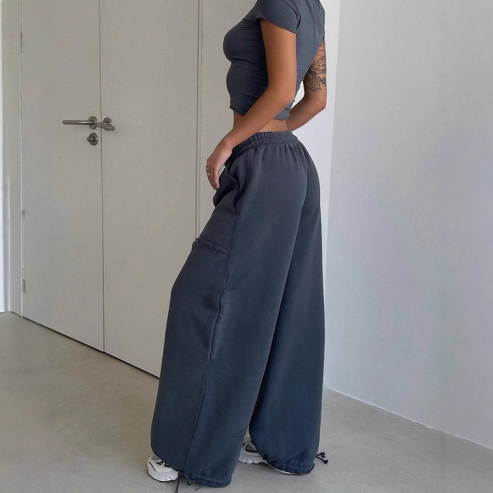 Women's Sweatpants – Wide Leg Relaxed Fit – Breathable Blend – Patch Pockets