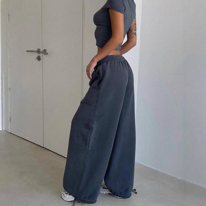 Women's Sweatpants – Wide Leg Relaxed Fit – Breathable Blend – Patch Pockets