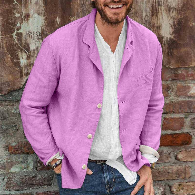 Men’s Blazer – Cotton Linen Blend – Relaxed Fit – Long Sleeve Lightweight Casual