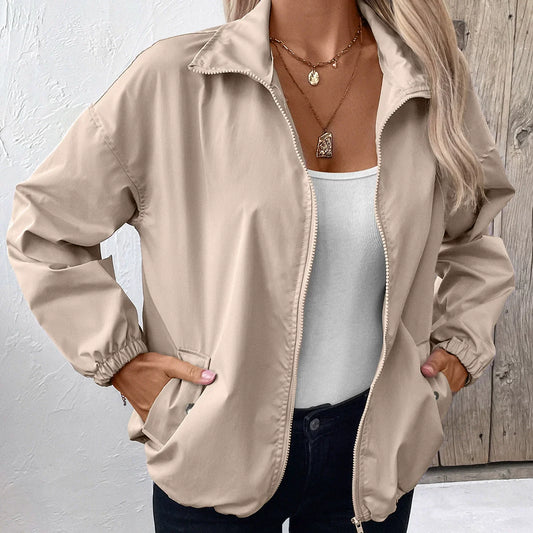 Women’s Casual Jacket – Waterproof – Relaxed Fit – Zip Front – Elastic Cuffs – Hip Length