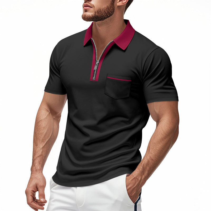 Men’s Polo Shirt – Slim Fit – Zipper Placket – Cotton Blend – Chest Pocket Casual Wear