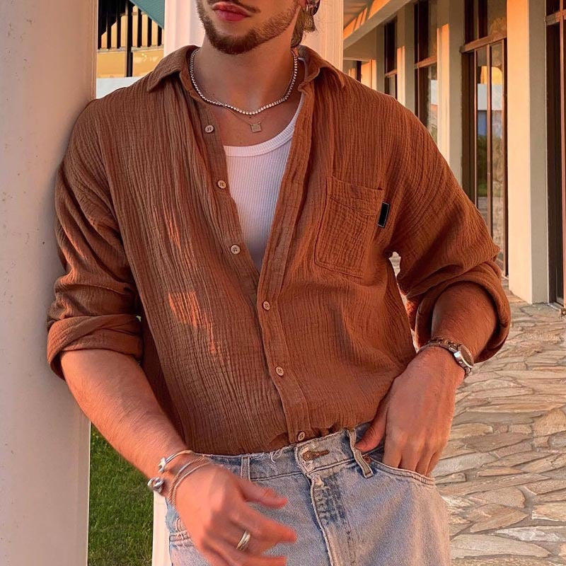 Men’s Long Sleeve Shirt – Relaxed Fit – Cotton Blend – Button Down Casual Style