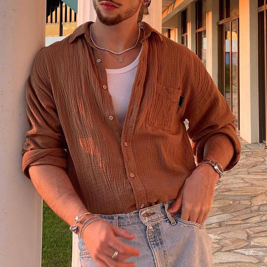 Men’s Long Sleeve Shirt – Relaxed Fit – Cotton Blend – Button Down Casual Style