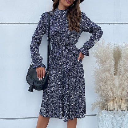 Women’s Midi Dress – Slim Fit – Long Sleeve – High Neck – Belted Waist