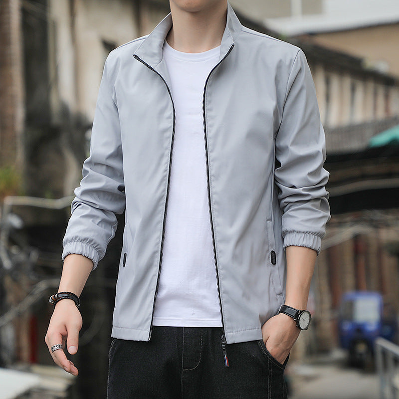 Men’s Casual Jacket – Slim Fit – Stand Collar – Zip Front – Lightweight Wind Resistant