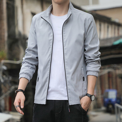 Men’s Casual Jacket – Slim Fit – Stand Collar – Zip Front – Lightweight Wind Resistant
