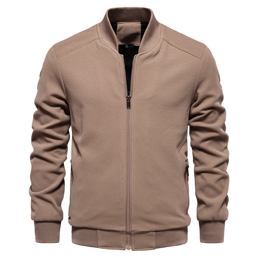 Men’s Bomber Jacket – Slim Fit – Textured Fabric – Zipper Front – Ribbed Trims