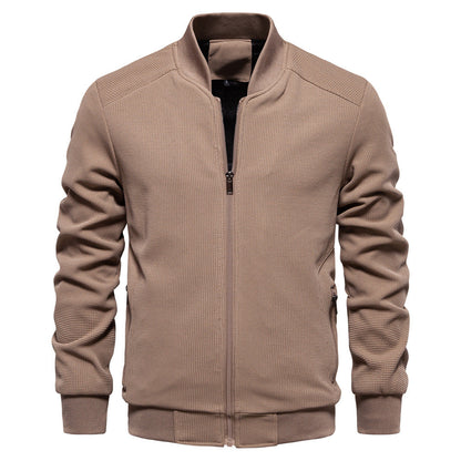 Men’s Bomber Jacket – Slim Fit – Textured Fabric – Zipper Front – Ribbed Trims