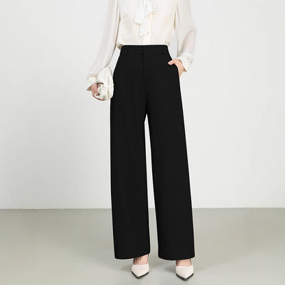 Women’s Wide-Leg Trousers – High Waist – Cotton Wool Blend – Tailored Formal Fit