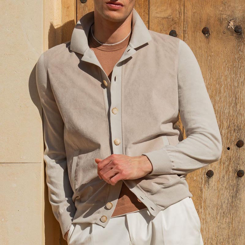Men’s Jacket – Tailored Fit – Soft Luxury Fabric – Button Down – Ribbed Hem & Cuffs