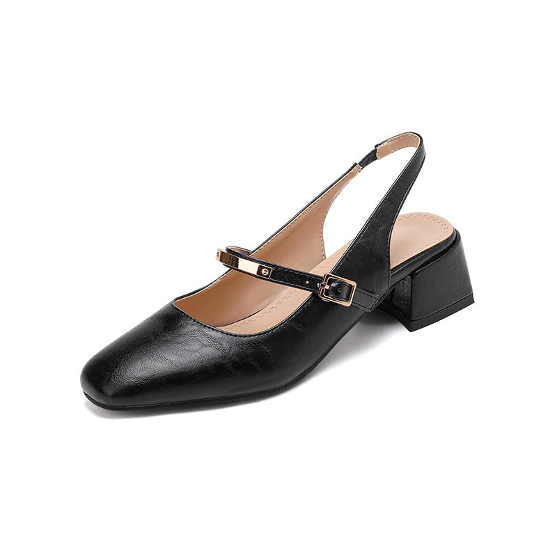 Women’s Slingback Heels – Square Toe – Studded Strap – Block Heel – Polished Finish