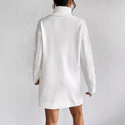 Women’s Sweater Dress – Cable Knit Wool Blend – Slim Fit – High Neck – Long Sleeve – Short Length