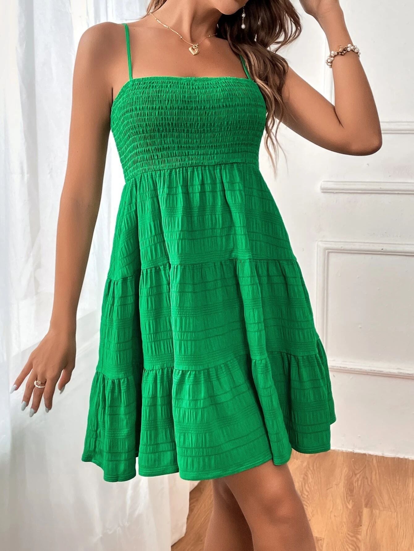 Women’s A-Line Dress – Smocked Bodice – Tiered Skirt – Sleeveless Lightweight Casual