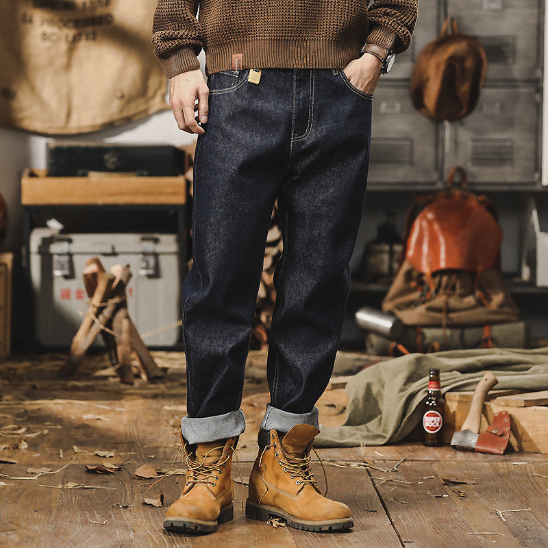 Men’s Jeans – Relaxed Fit – Straight Leg – Stone Washed Distressed Denim – Casual Wear