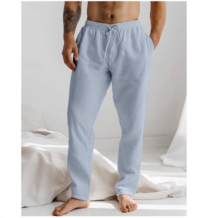 Men’s Linen Pants – Relaxed Fit – Drawstring Waist – Full Length – Side Pockets