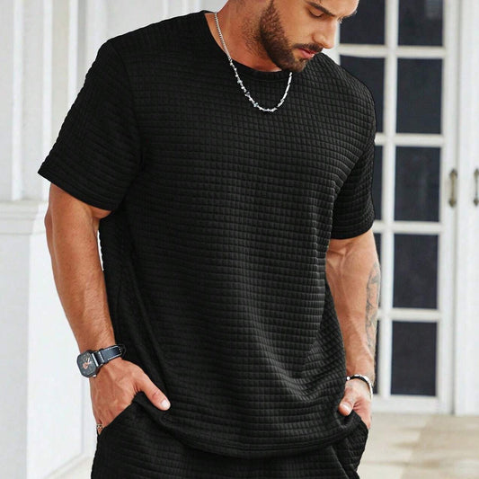 Men’s T-Shirt – Relaxed Fit – Soft Knit Grid Texture – Breathable Crew Neck Casual Wear