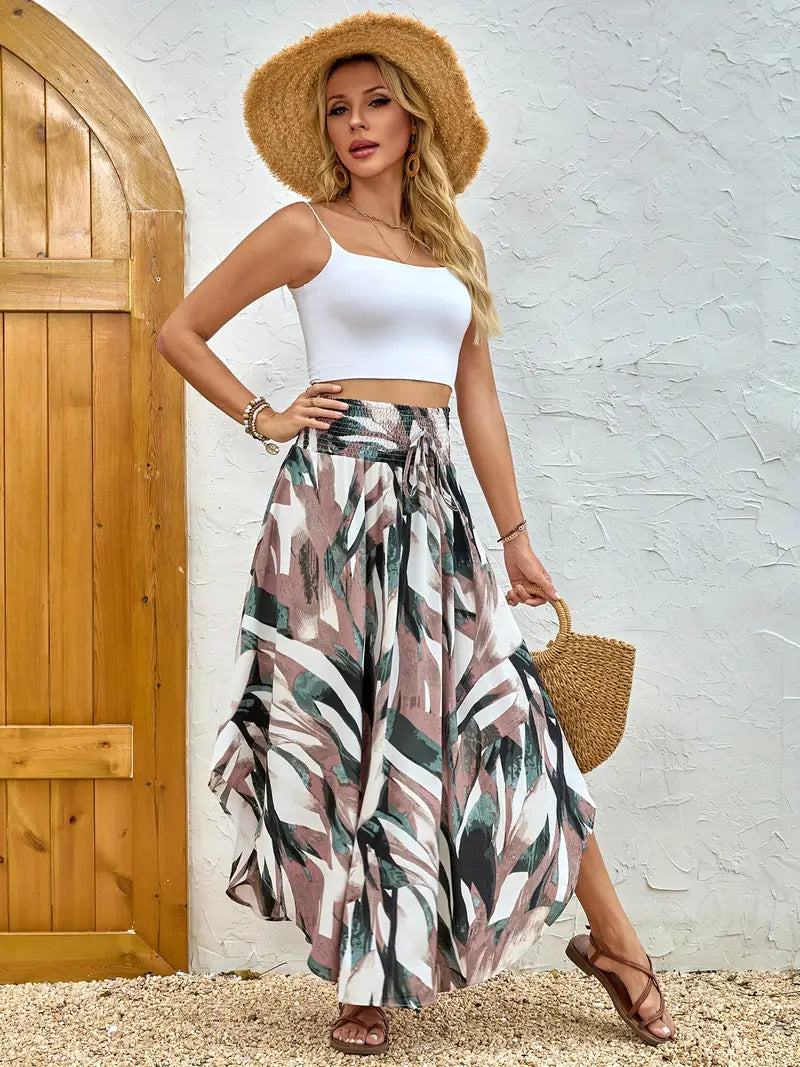 Women’s Maxi Skirt – Boho Print – Flowing A-Line – Elastic Waist – Breathable Blend