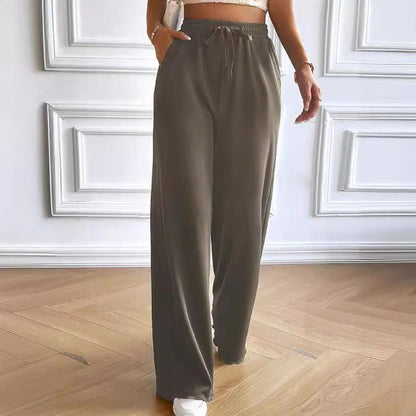 Women’s Wide-Leg Pants – Soft Cotton Blend – Relaxed Fit – Elastic Drawstring Waist