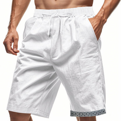 Men’s Linen Shorts – Loose Fit – Breathable – Drawstring Waist – Boho Hem Trim