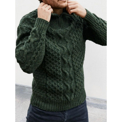 Men’s Knit Sweater – Wool Blend – Cable Knit – High Neck Zip – Regular Fit Warm Wear