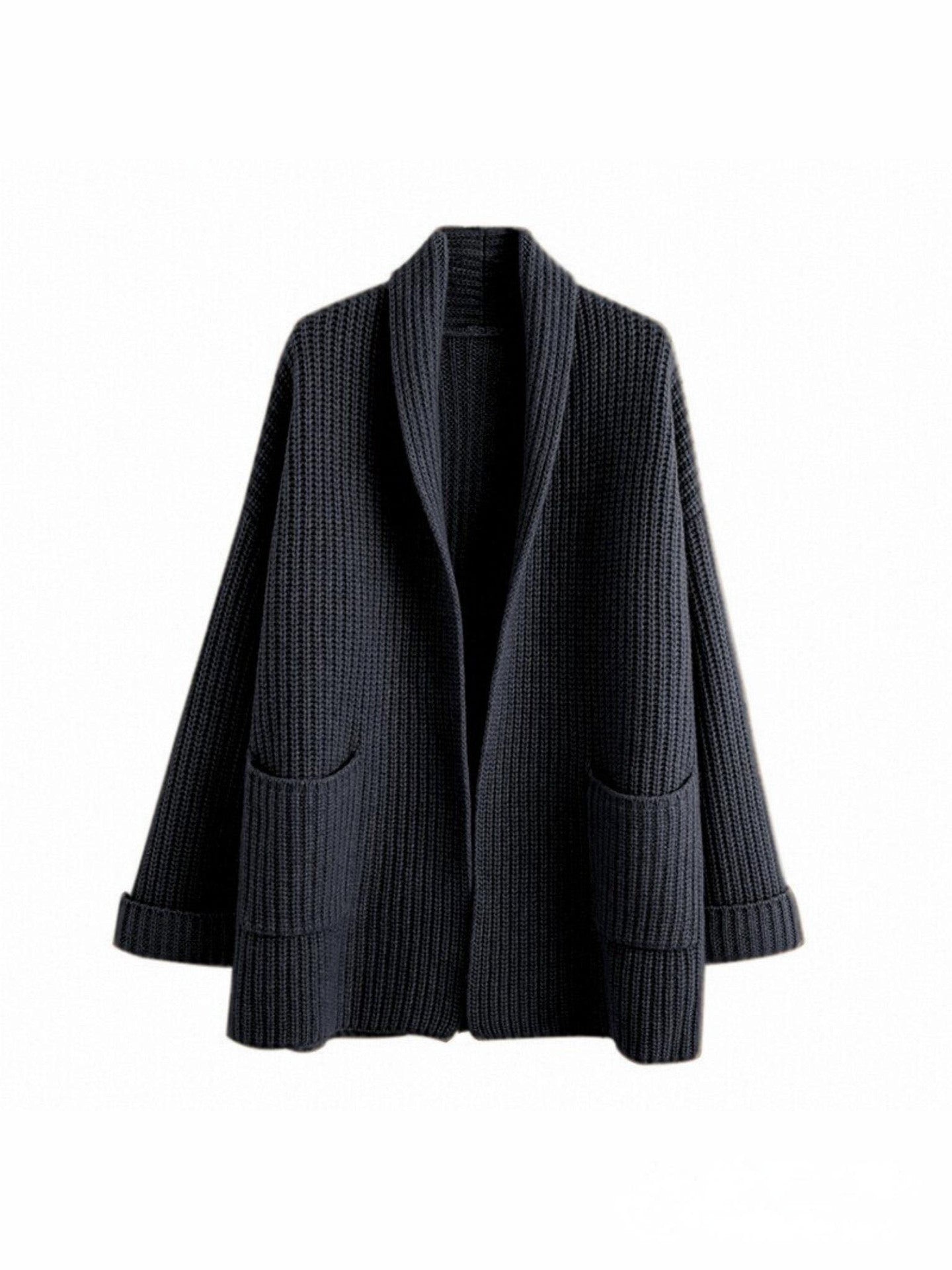 Women’s Knit Cardigan – Oversized Fit – Chunky Wool Blend – Longline Open Front – Pockets