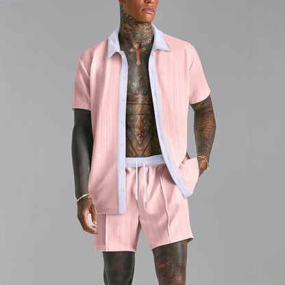 Men’s Shirt and Shorts Set – Cotton Blend – Relaxed Fit – Button-Down – Elastic Waist