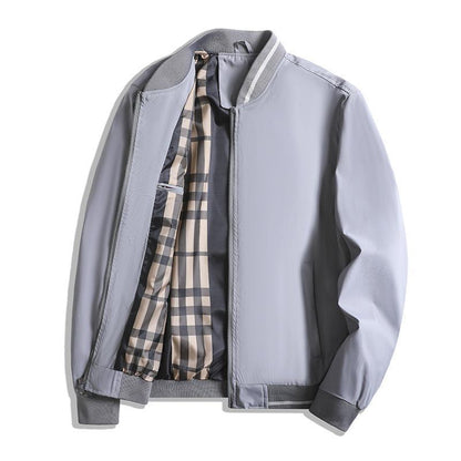 Men’s Casual Jacket – Relaxed Fit – Ribbed Collar & Cuffs – Zipper Front – Check Lining