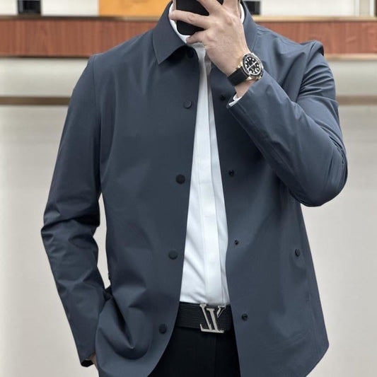 Men’s Jacket-Style Shirt – Slim Fit – Turn-Down Collar – Breathable Blend – Long Sleeve