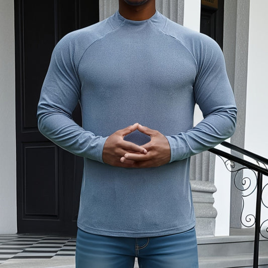 Men’s Long Sleeve T-Shirt – Slim Fit – Soft Stretch – Crew Neck – Raglan Sleeve
