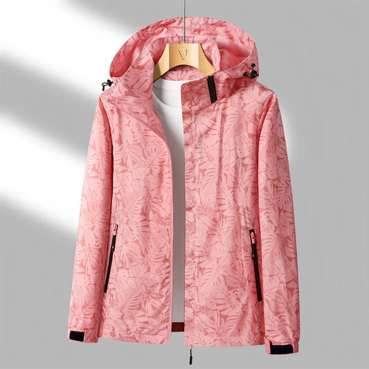 Women’s Waterproof Jacket – Standard Fit – Wind-Resistant – Adjustable Hood – Zipper Pockets