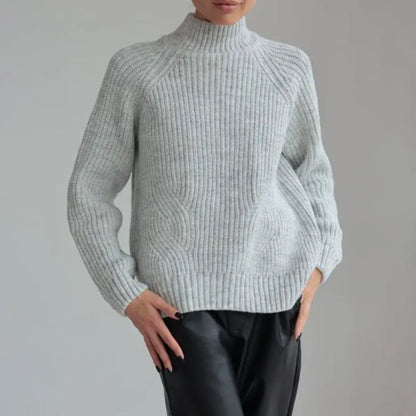 Women’s Sweater – Loose Fit – Mock Neck – Raglan Sleeve – Ribbed Texture