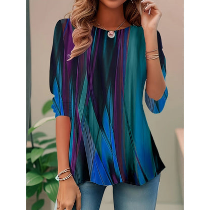 Women’s Blouse – Relaxed Fit – Abstract Print – Cotton – 3/4 Sleeve