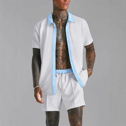 Men’s Shirt and Shorts Set – Cotton Blend – Relaxed Fit – Button-Down – Elastic Waist