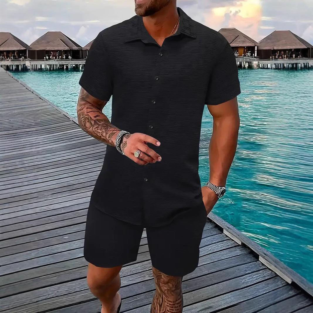 Men’s Two-Piece Set – Jacquard Pattern – Relaxed Fit – Lightweight Cotton Blend