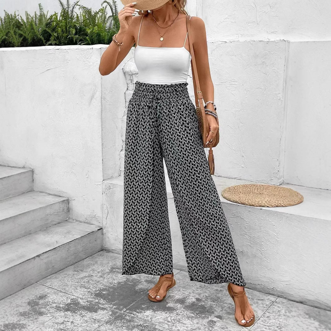 Women’s Wide-Leg Skirt Pants – Relaxed Fit – Floral Print – Side Slits – Breathable Blend