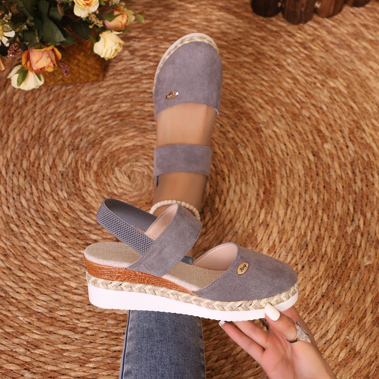 Women’s Wedge Sandals – Closed Toe – Wide Straps – Jute Heel – Secure Fit