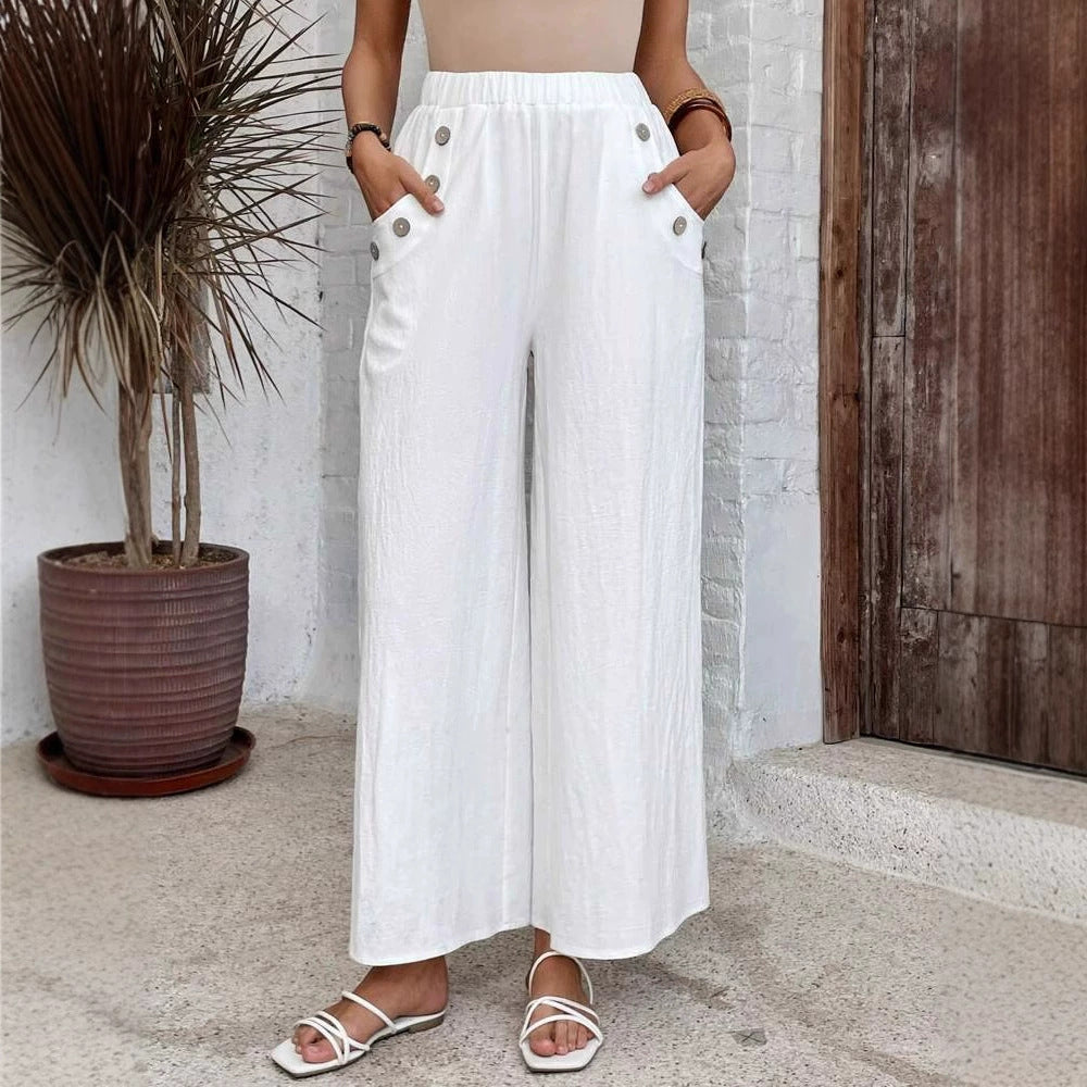 Women’s Cropped Pants – Wide Leg – Elastic Waist – Soft Lightweight Woven Fabric