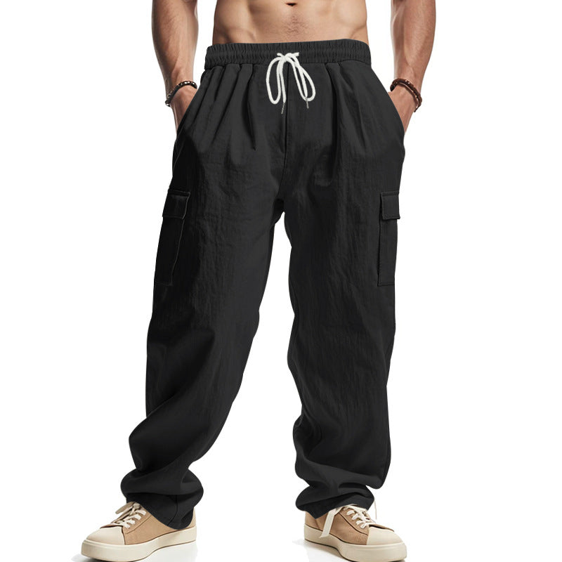 Men’s Cargo Pants – Relaxed Fit – Cotton Blend – Elastic Waist – Multi Pocket Casual