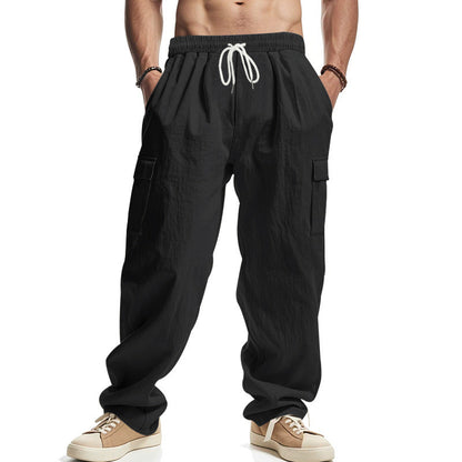 Men’s Cargo Pants – Relaxed Fit – Cotton Blend – Elastic Waist – Multi Pocket Casual